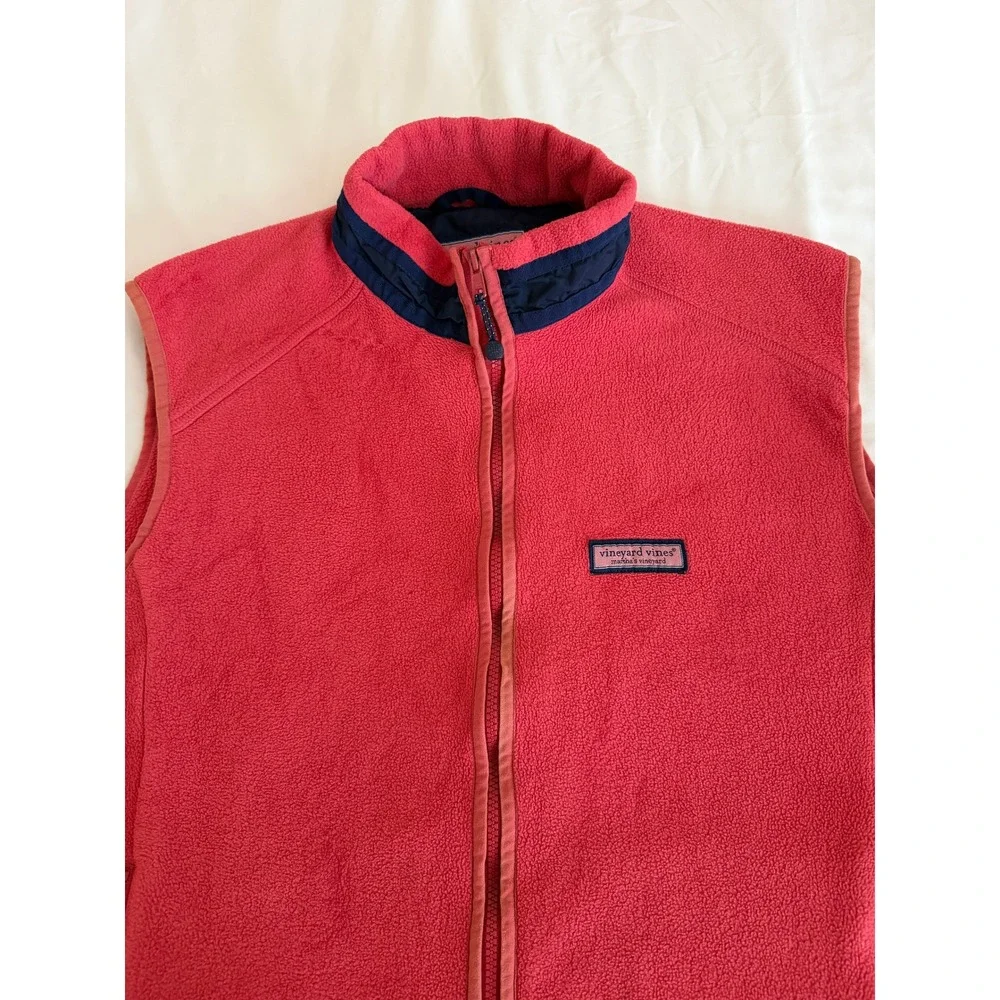 Vineyard Vines Women's Fleece Vest Large Coral Pink Full Zip Logo Pockets
